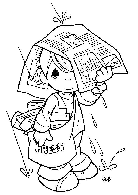 coloriage moments precieux le livreur de journaux sous la pluie